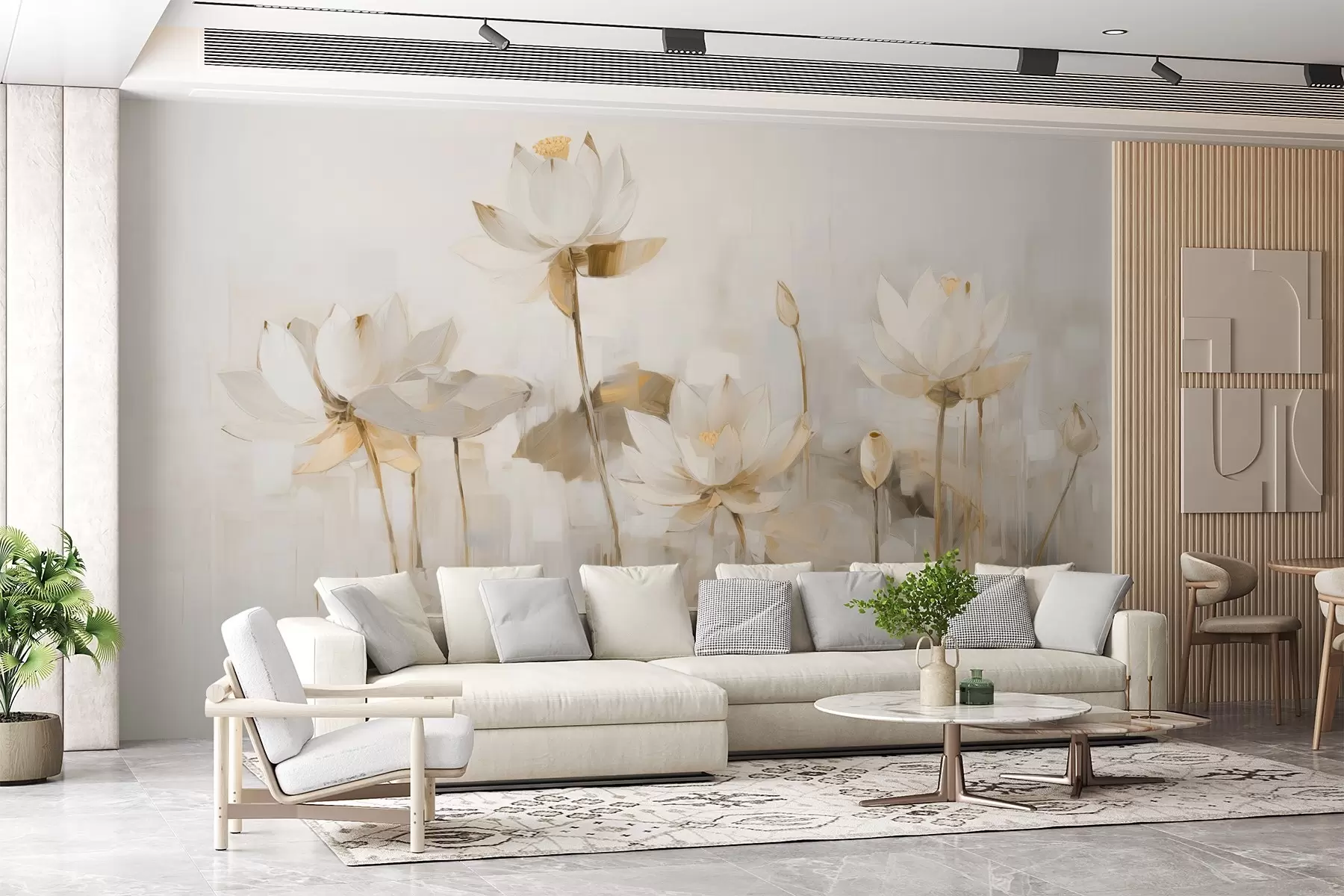 murales de pared Delicadas flores de loto pintadas con acrílico w09067v2