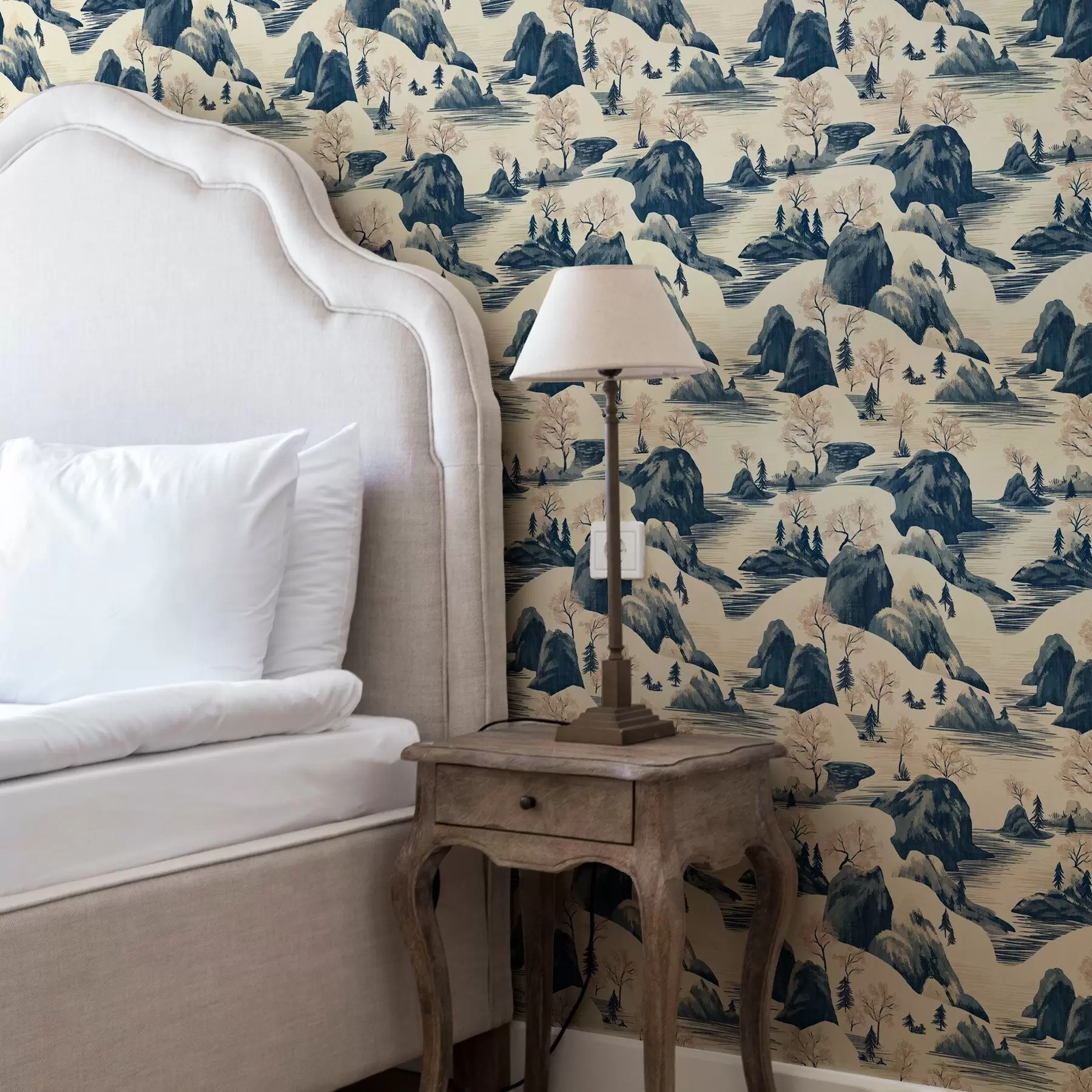 murales de pared Paisajes de invierno con río de montaña en tonos azules a00103