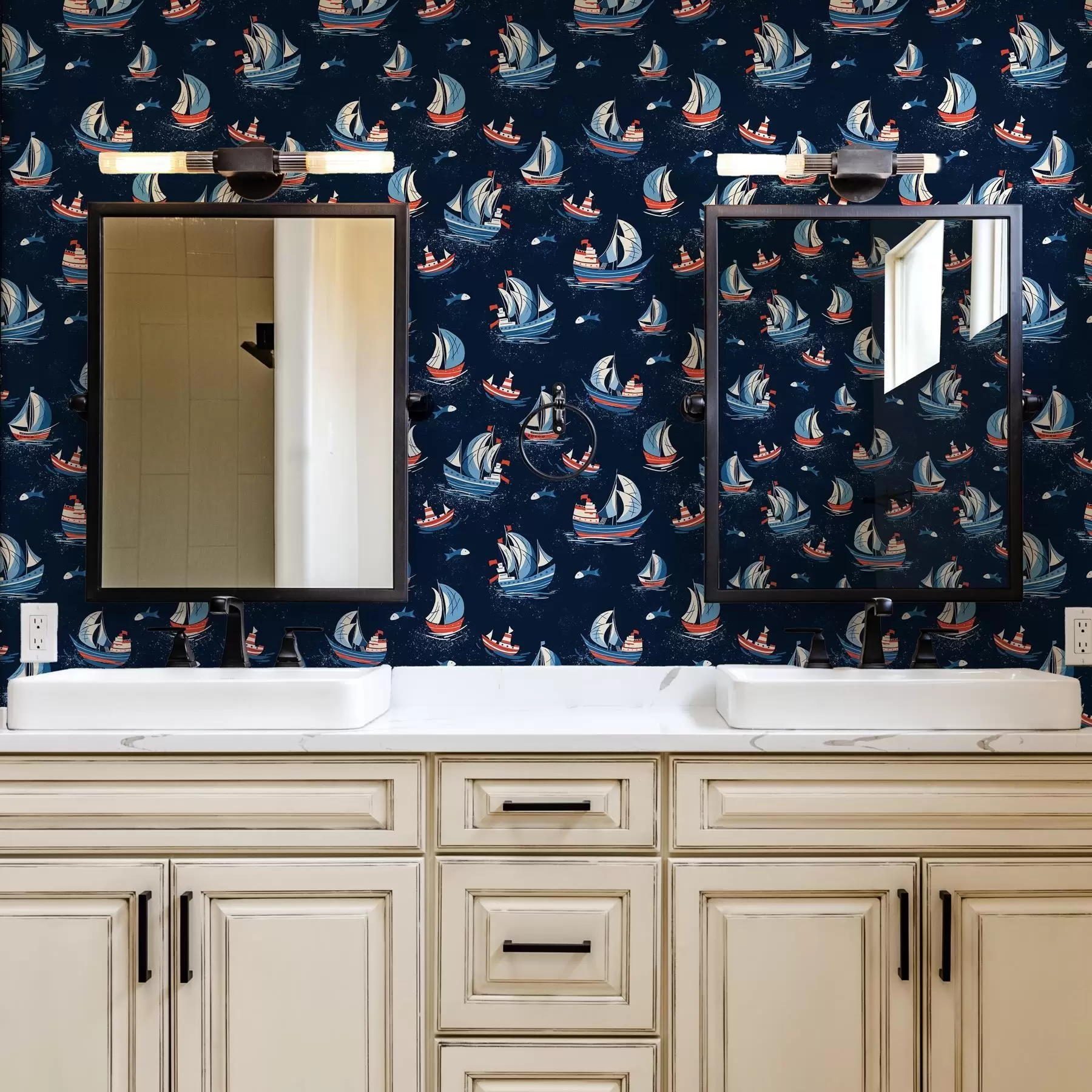 murales de pared Barcos sobre fondo azul a00126v1