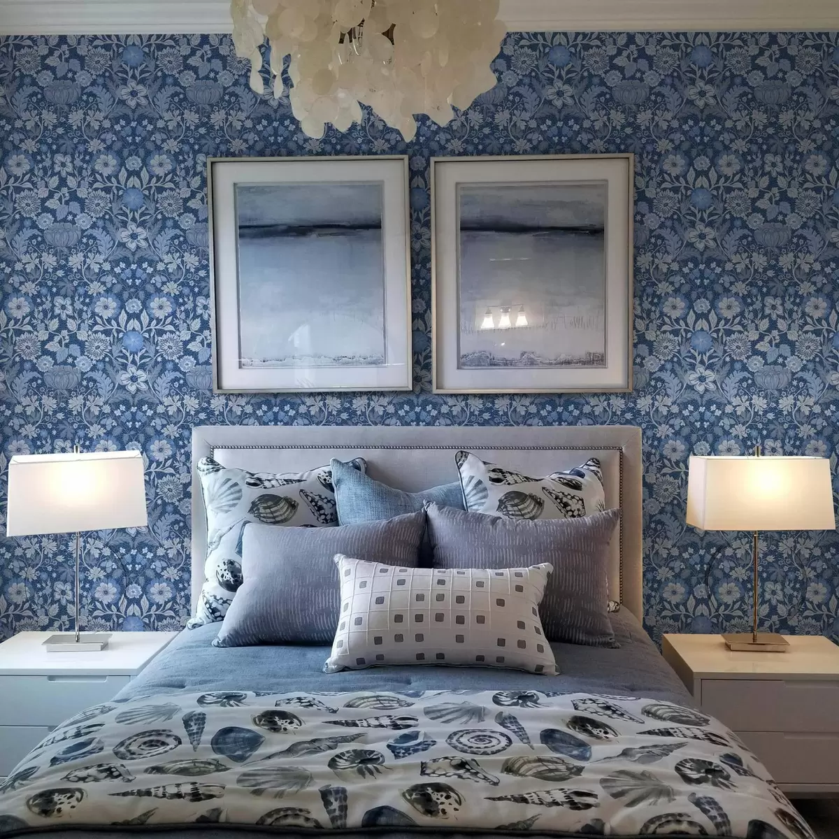 Papel pintado Estampado botánico azul de estilo vintage a00145v2