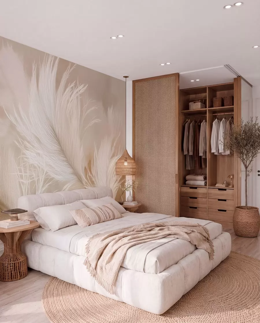 murales de pared Plumas voladoras sobre fondo beige w09102