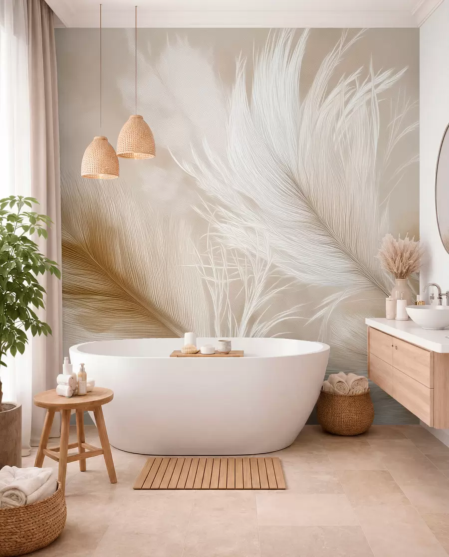 murales de pared Plumas voladoras sobre fondo beige w09102