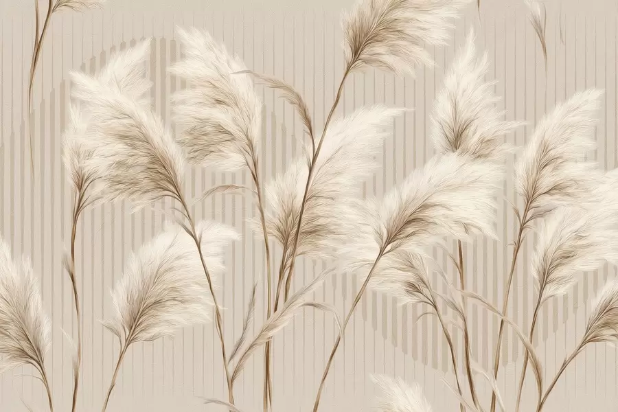 murales de pared Hierba de la Pampa sobre un fondo de líneas en tonos beige w09104