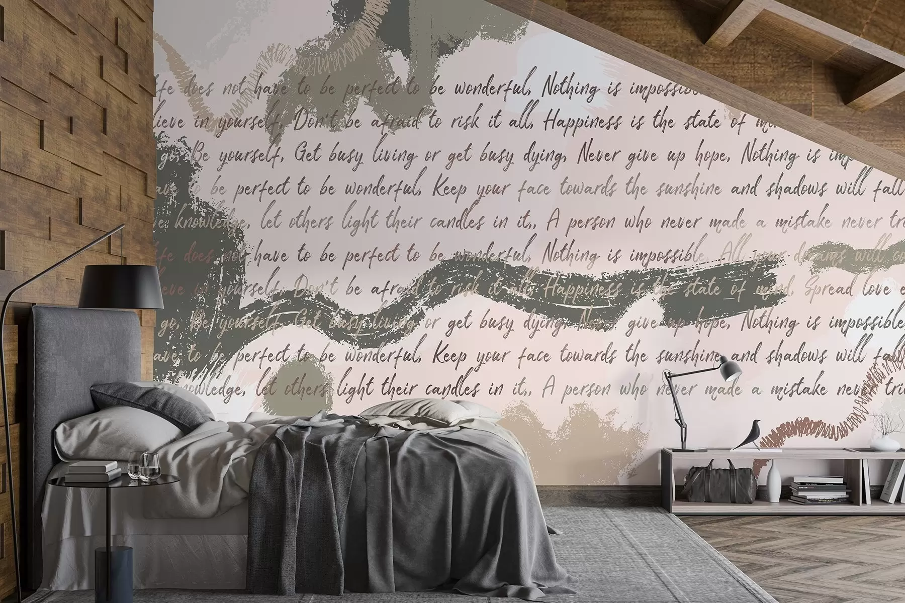 murales de pared Diseño con citas inspiradoras, abstracción, colores naturales w03909