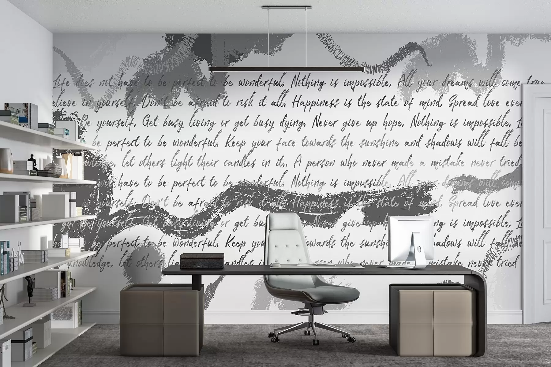 murales de pared Diseño con citas inspiradoras, abstracción, colores grises w03909v4