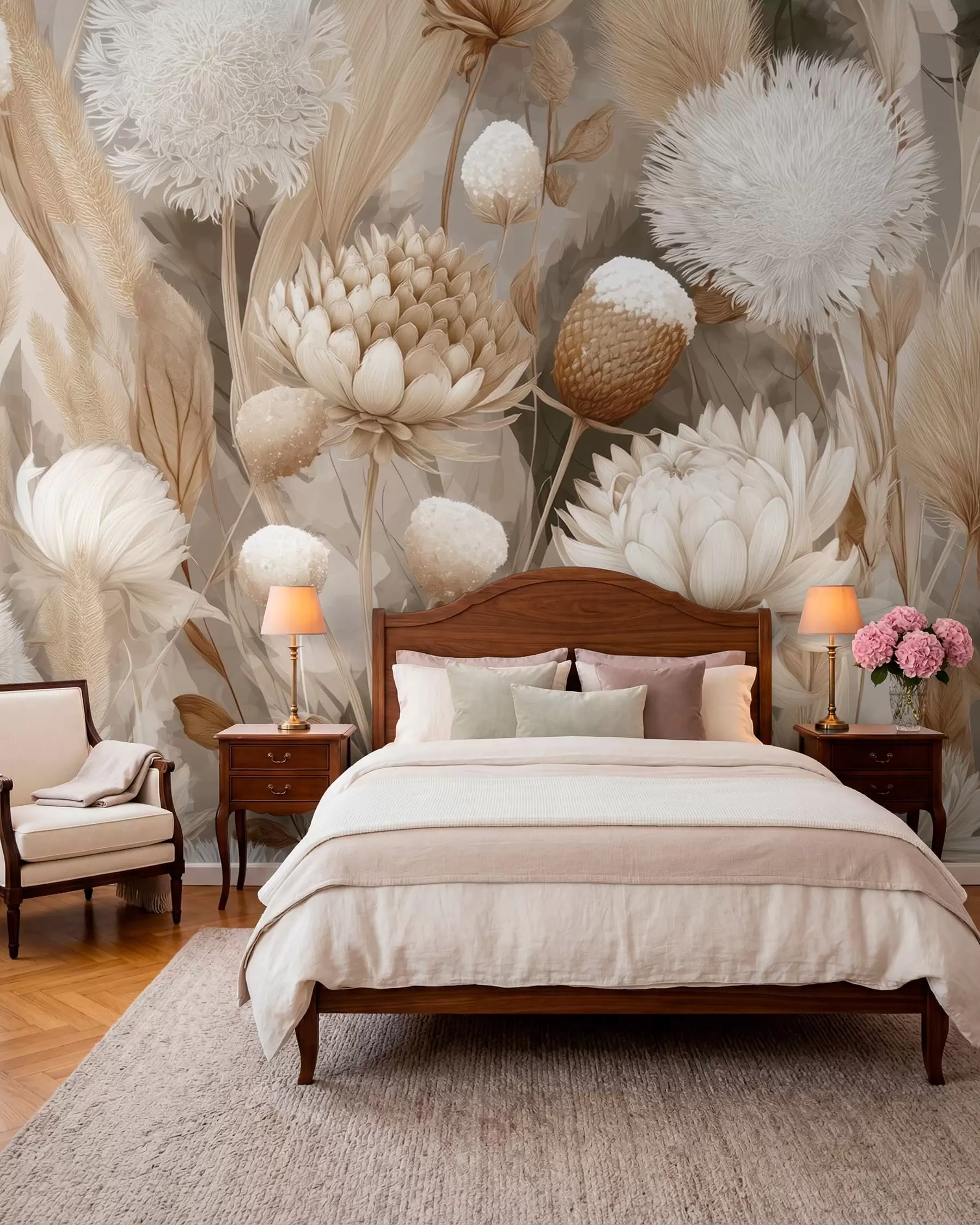 murales de pared Flores secas en crema w09121