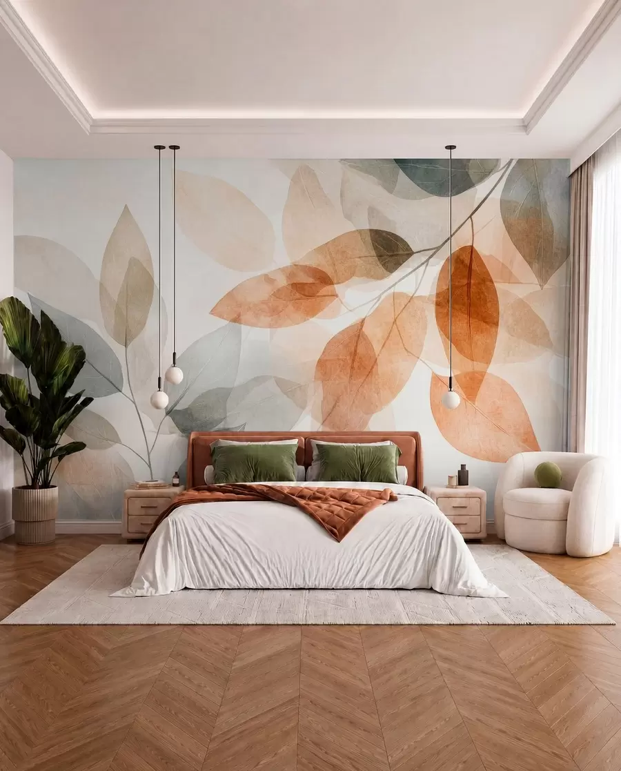 murales de pared Hojas en ámbar y gris w04024