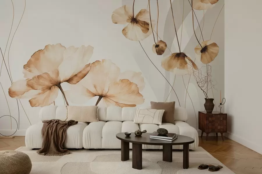 murales de pared flores estilo acuarela en tonos marrones w04026