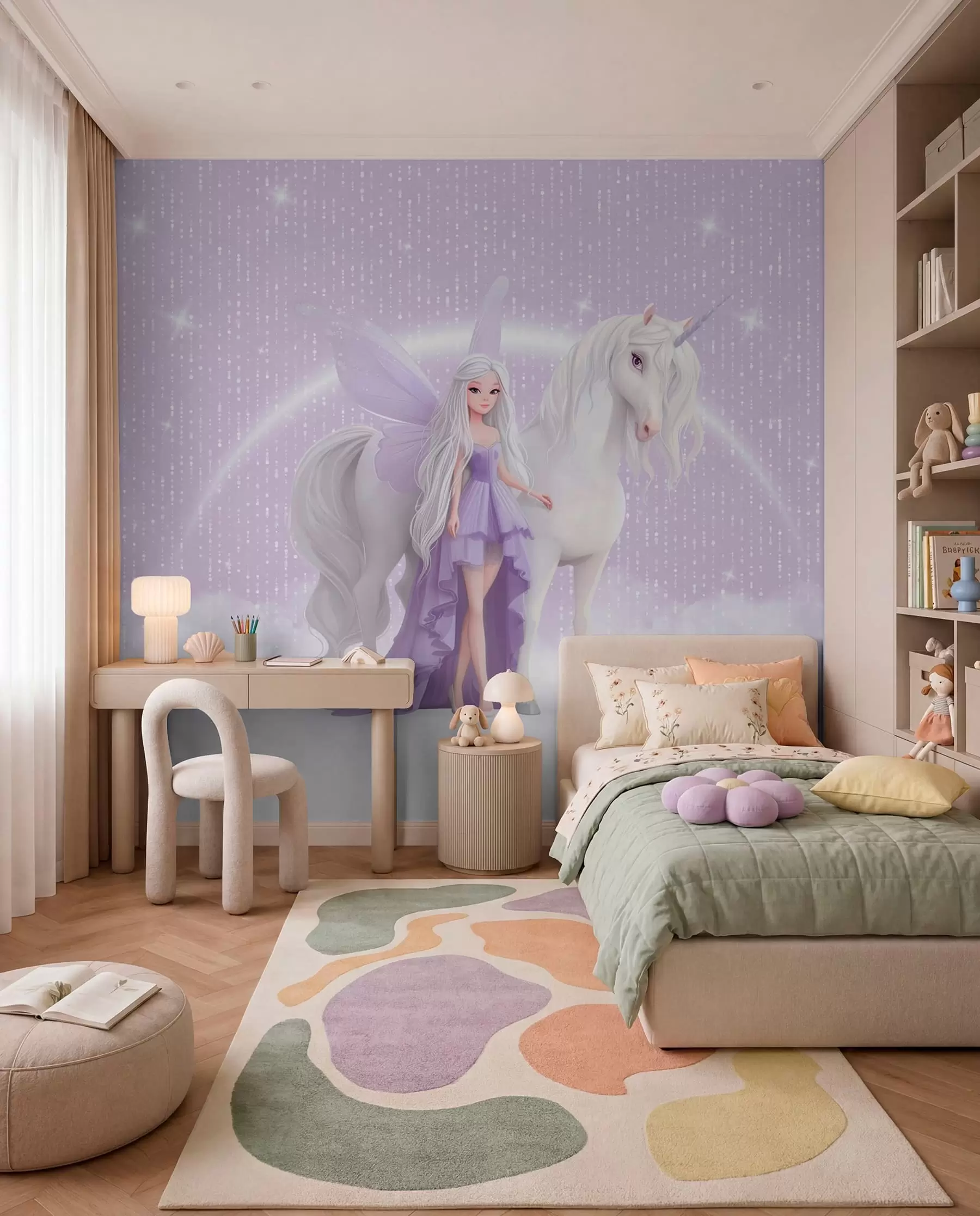 murales de pared Unicornio entre estrellas w03527