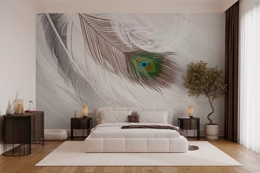 murales de pared una gran pluma de pavo real entre las plumas w03961