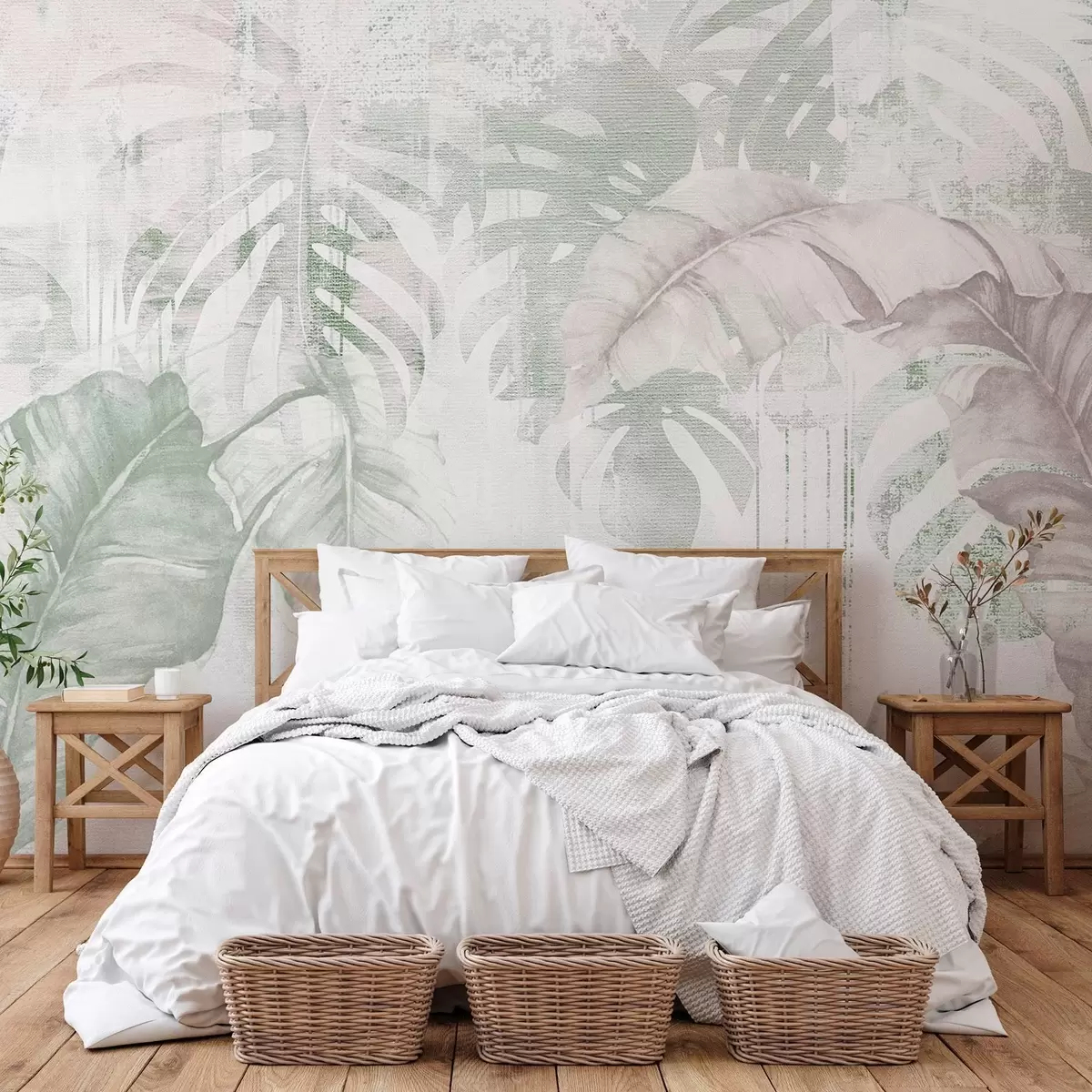 murales de pared Hojas tropicales en estilo grunge w03956v2