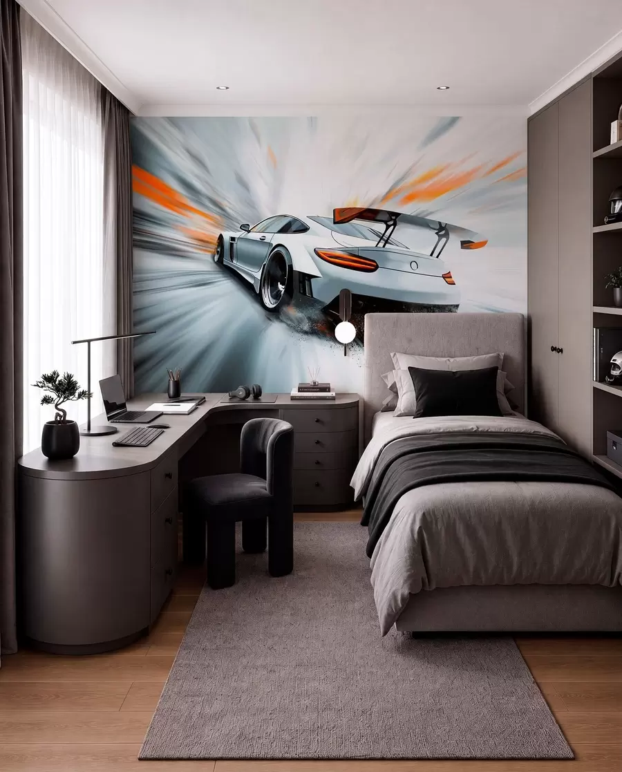 murales de pared un deportivo dinámico que surca el espacio w04074