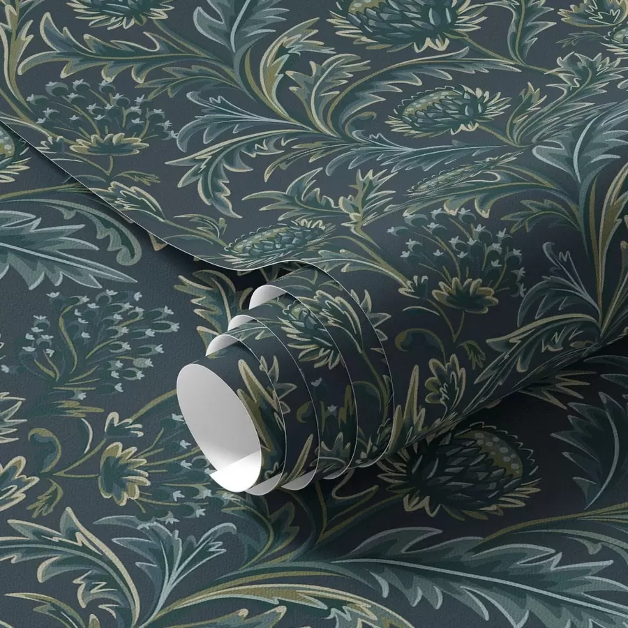 murales de pared Motivo floral verde oscuro con alcachofas a00186