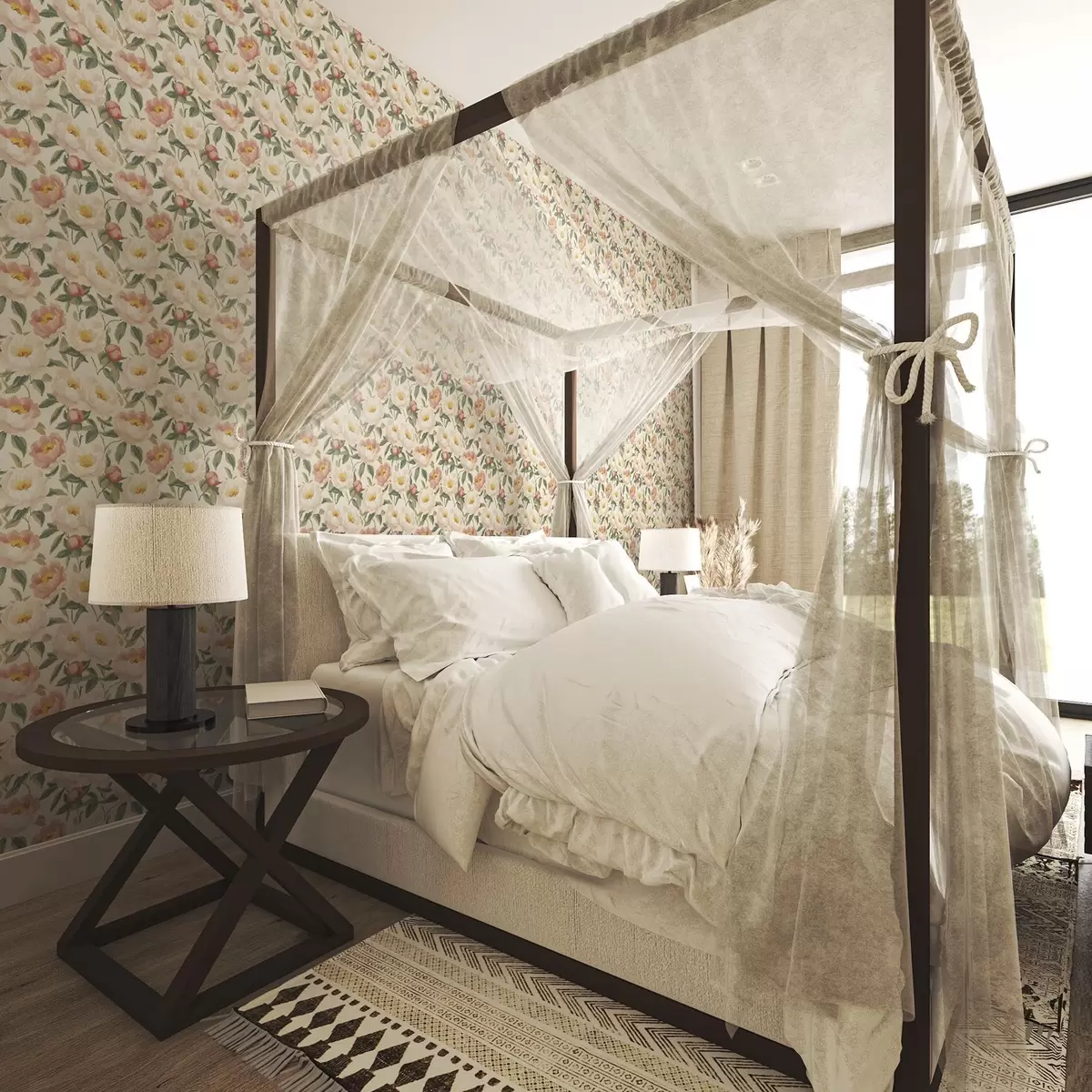 Papel pintado Peonías de acuarela en colores claros de estilo retro a00193