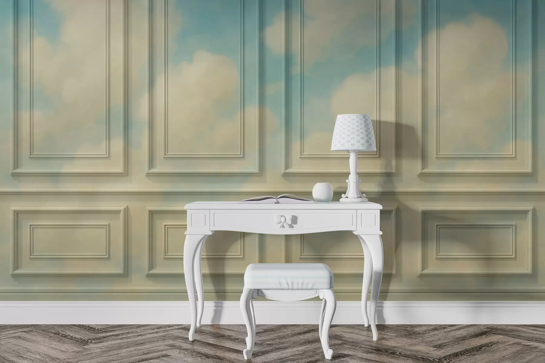 murales de pared Imitación de molduras con nubes aéreas w04110