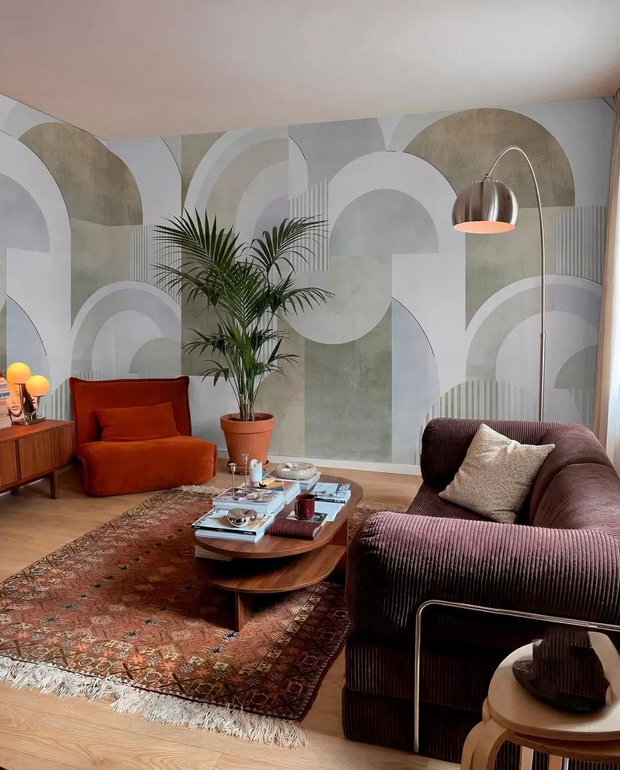 murales de pared Geometría abstracta de estilo art déco con efecto retro w04079