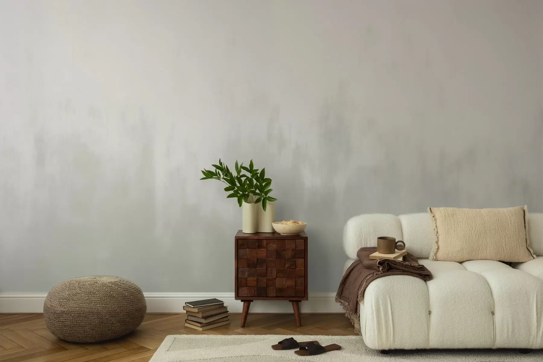 murales de pared Acuarela degradada en tonos gris-beige, minimalismo w04156