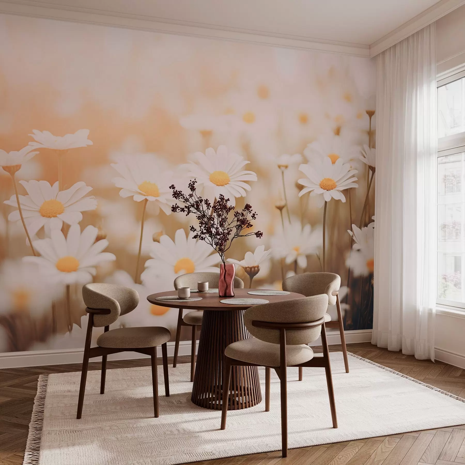 murales de pared Margaritas silvestres sobre fondo claro con efecto de enfoque suave w04161
