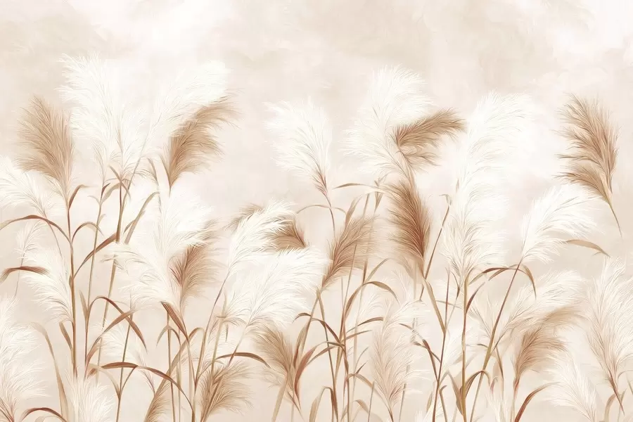 murales de pared Elegantes flores de hierba de la pampa en suaves tonos beige y lechosos w09150v1