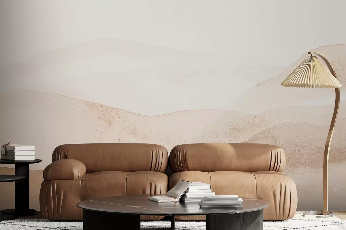 murales de pared Montañas estilo acuarela en tonos beige claro w09223