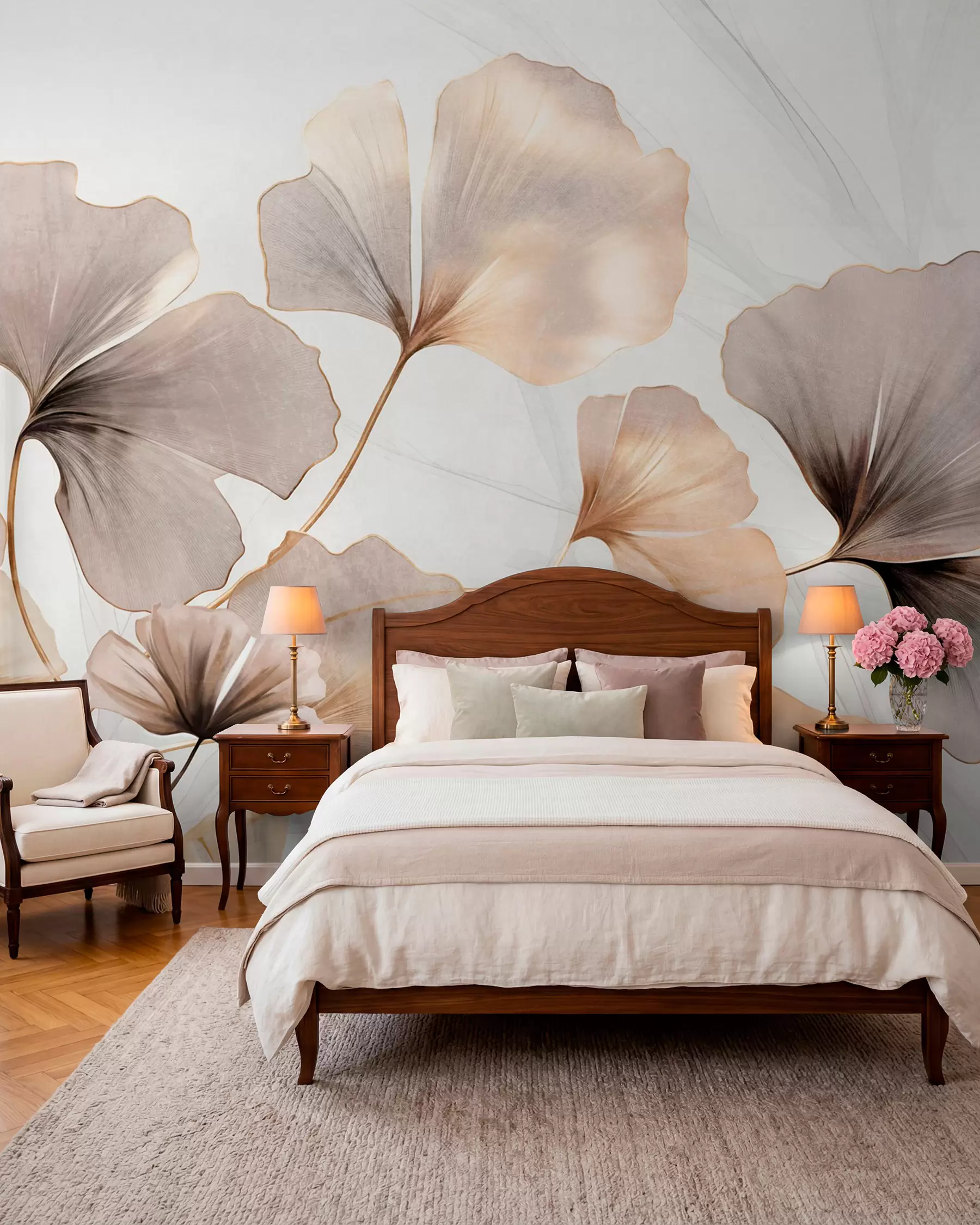 murales de pared Ginkgo en tonos arena w09215