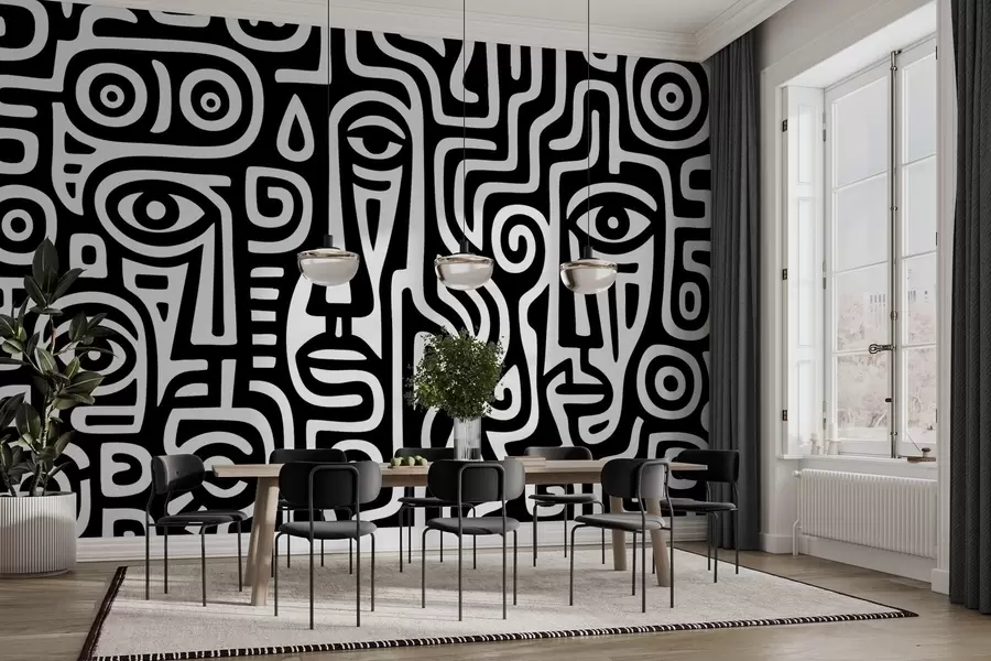 murales de pared Detalles faciales estilizados w04186