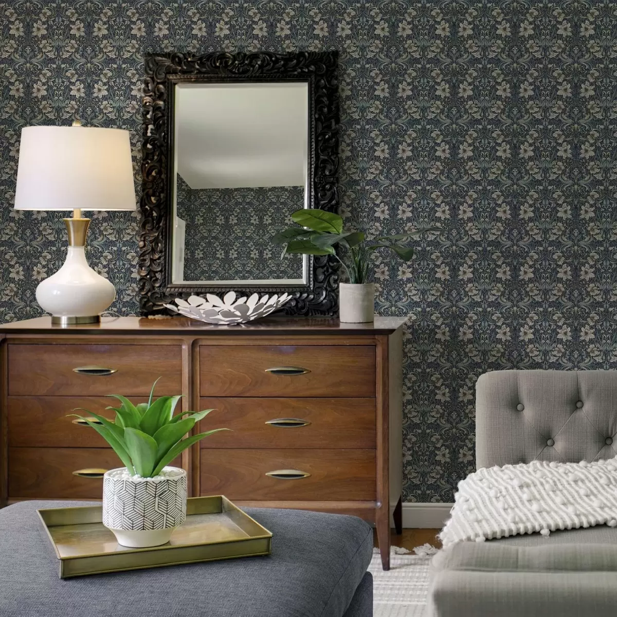 Papel pintado Adorno floral clásico al estilo de William Morris a00232