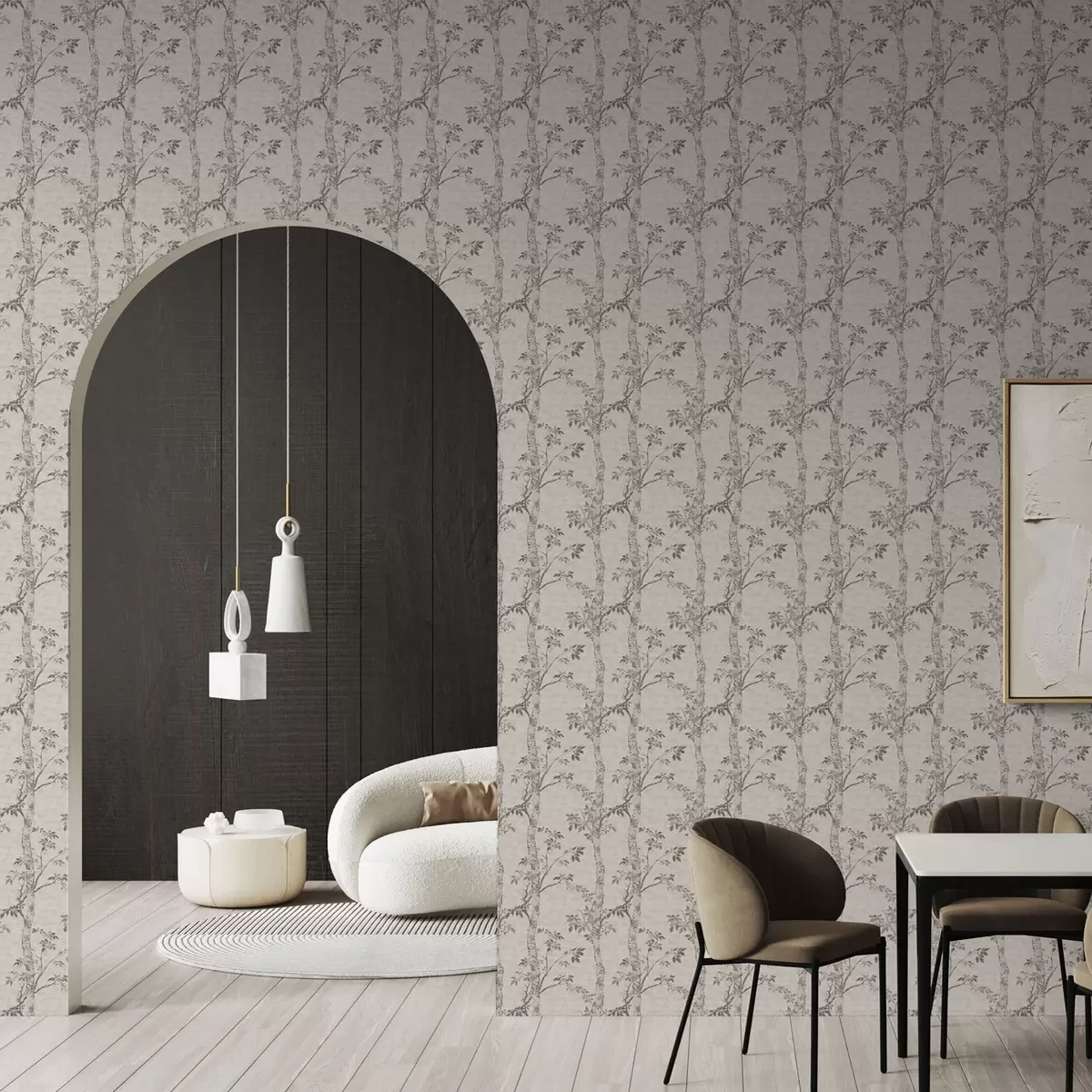 Papel pintado Ramas de abedul con hojas, fondo texturizado a00257v1