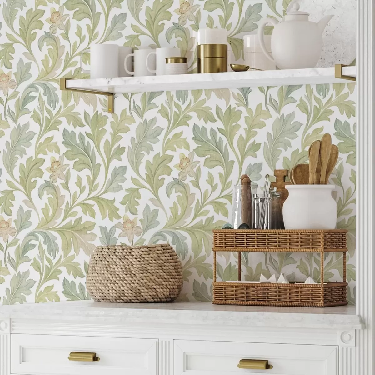 Papel pintado Adorno floral vintage sobre fondo blanco a00277v2