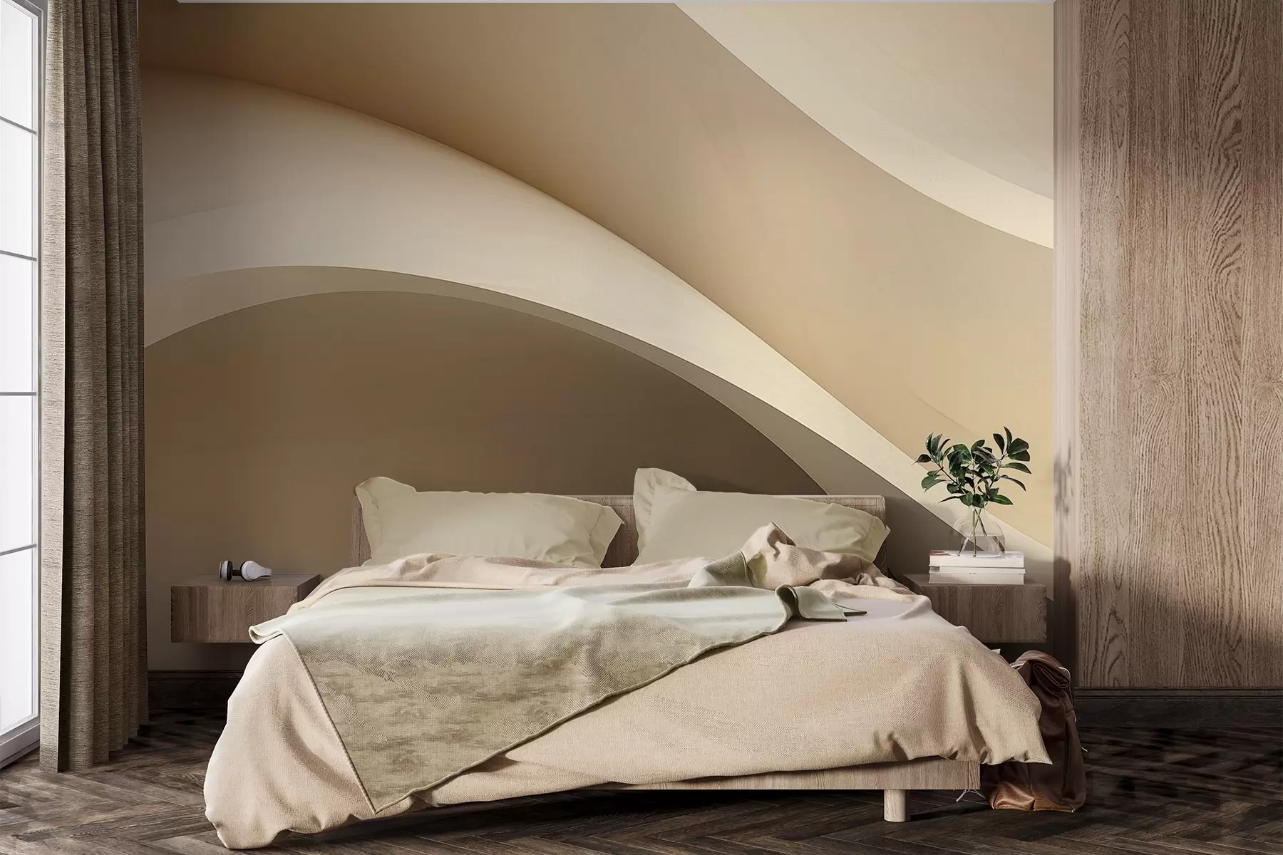 murales de pared abstracción, ondas, curvas suaves, beige, suave, líneas, moderno w04217