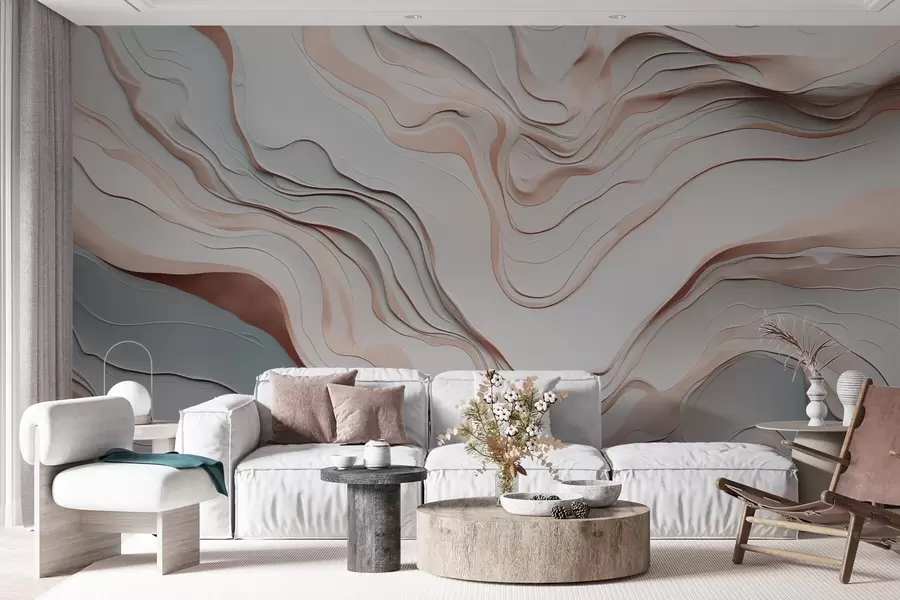 murales de pared capas, ondas, abstracción, rosa, gris, formas suaves, w04255v1
