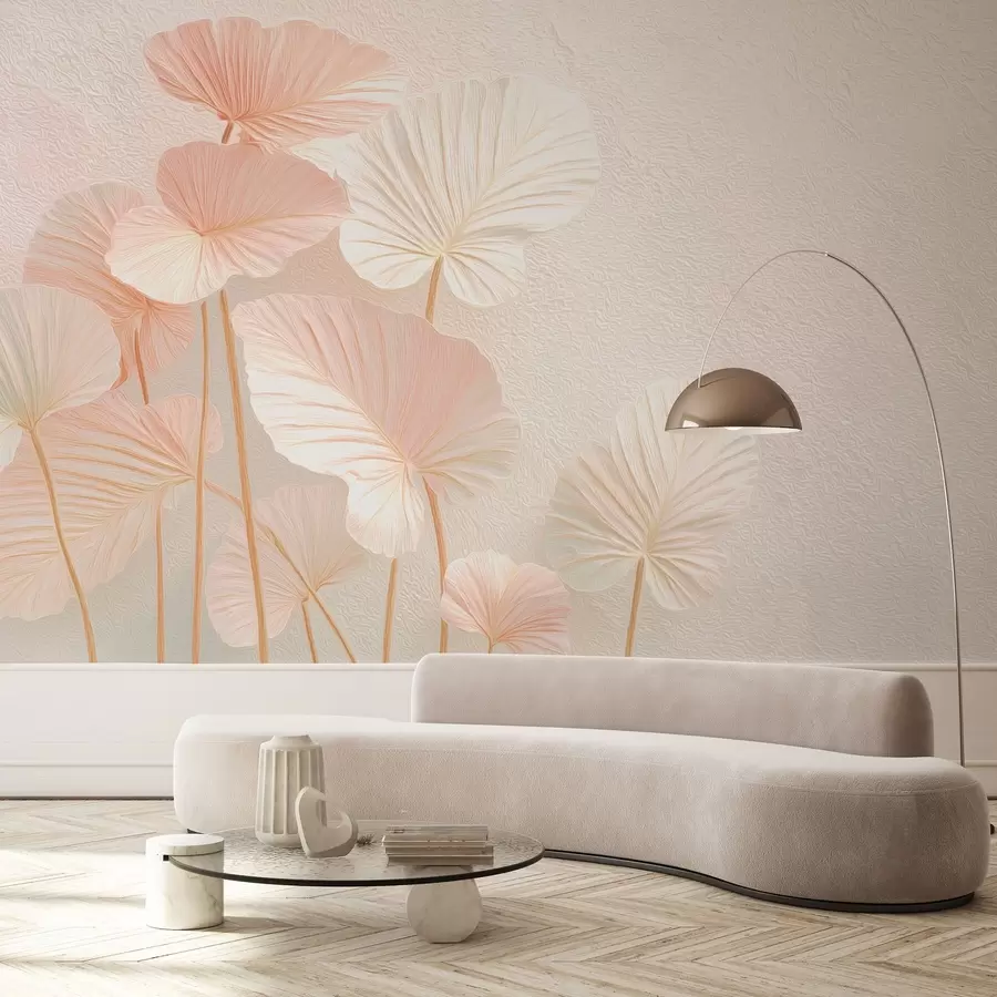 murales de pared Elegantes hojas tropicales grandes de delicado color rosa w09252v1