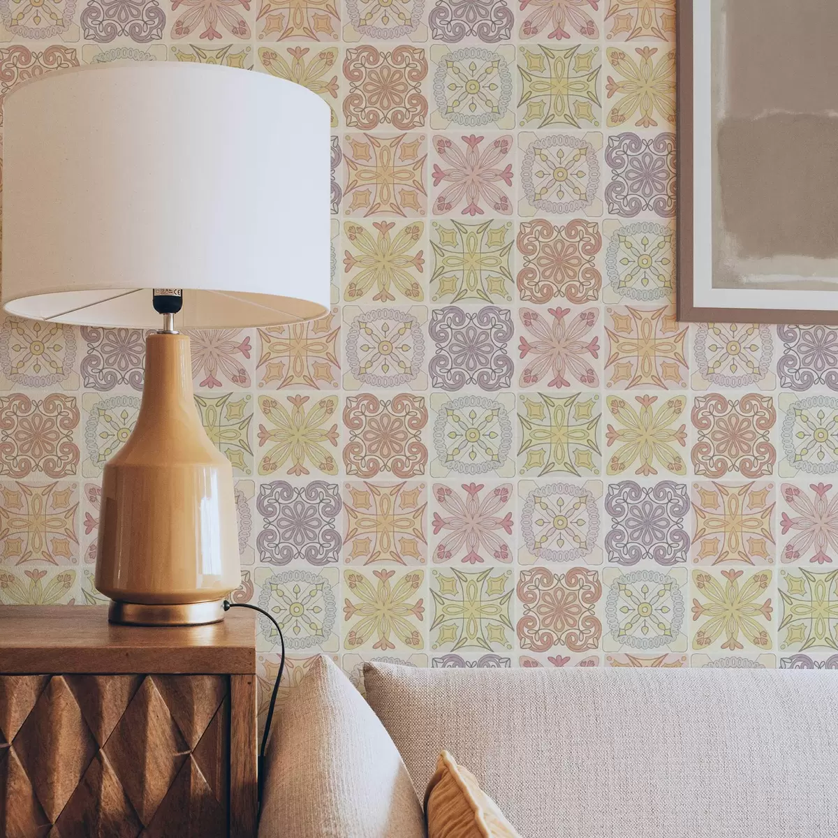 Papel pintado Adornos geométricos de azulejos de colores a00284