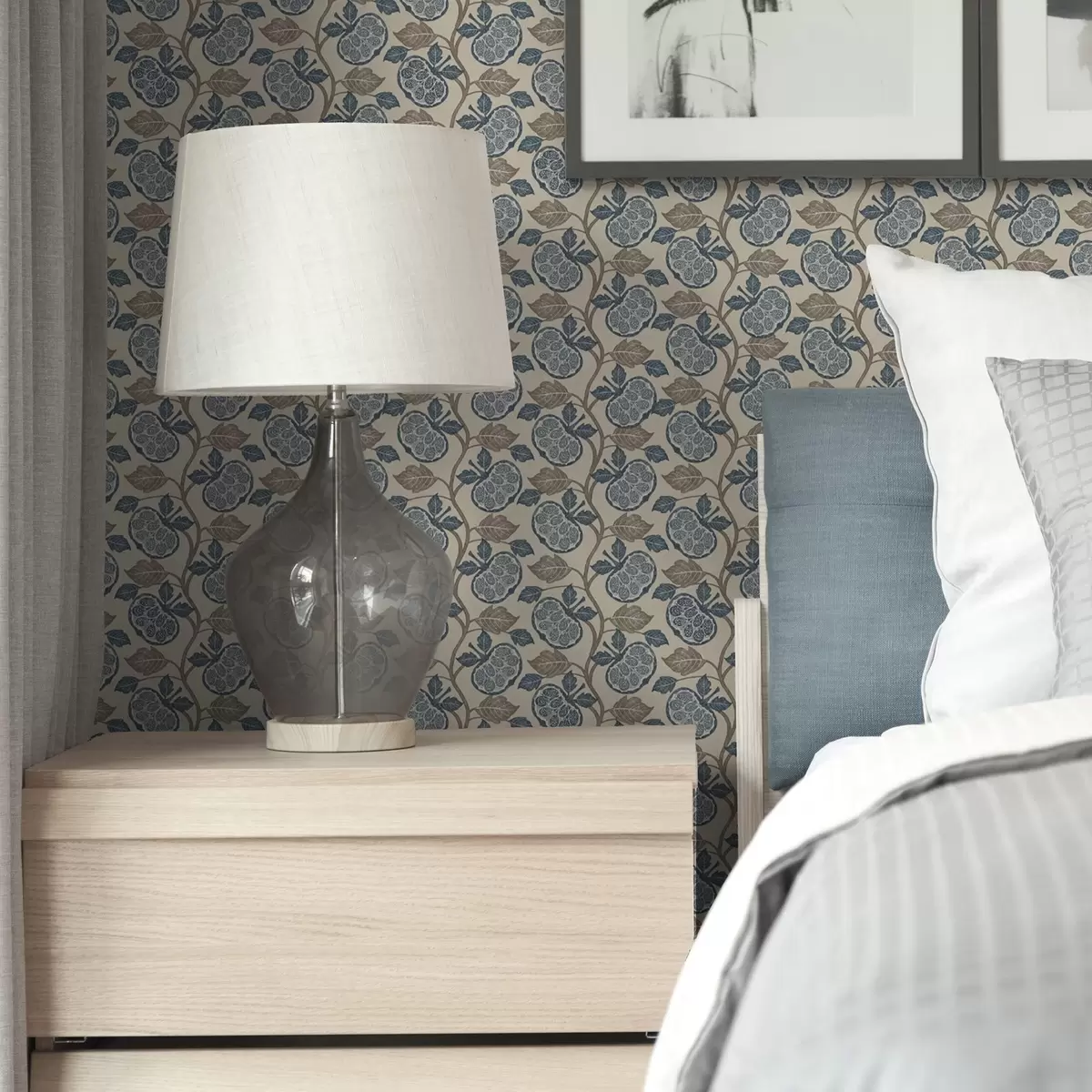 Papel pintado Patrón simétrico con elementos azules y beige a00360