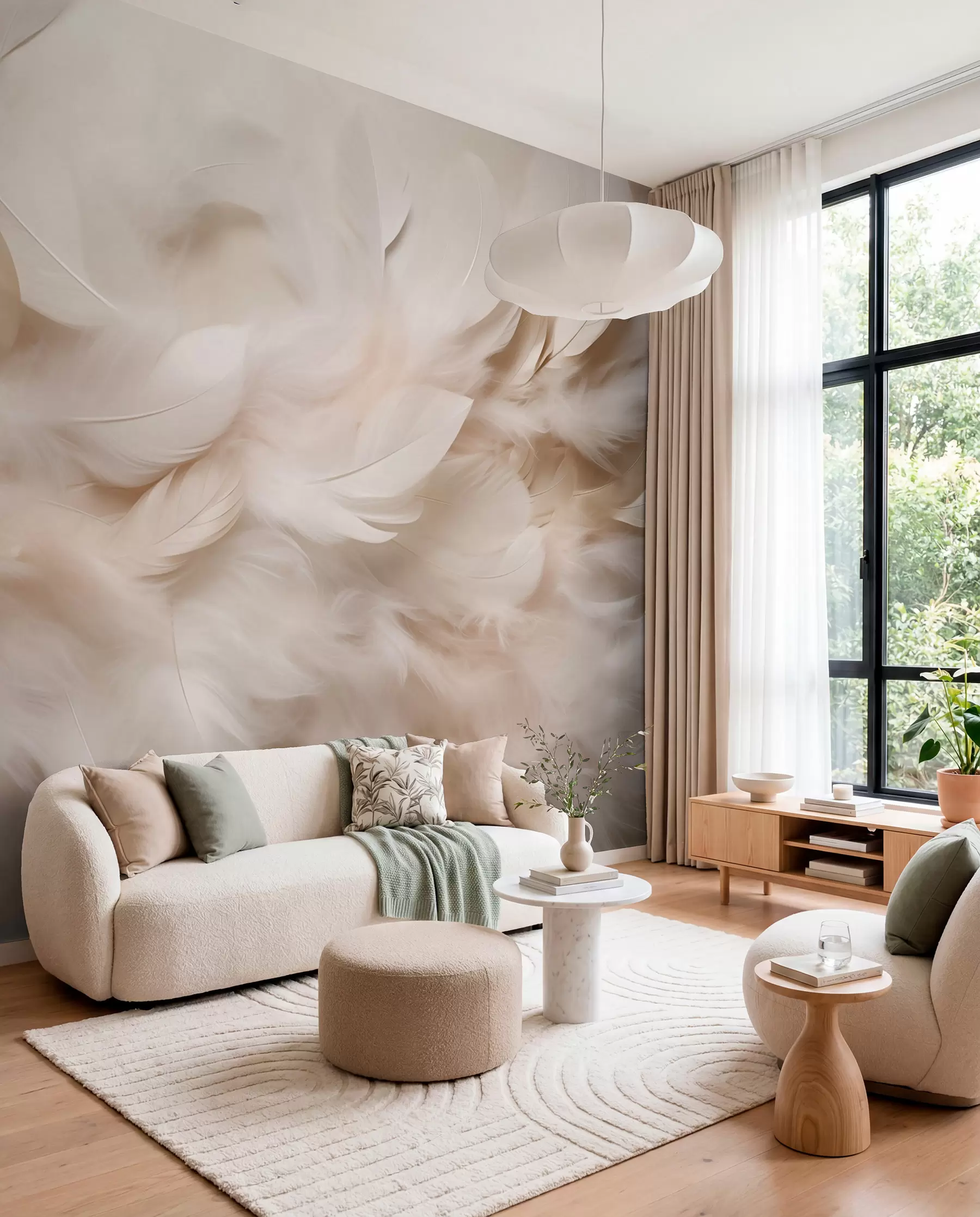 murales de pared Plumas marfil de cerca w09274