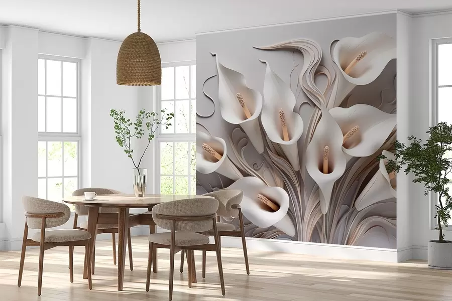 murales de pared Calas volumétricas en tonos crema con efecto 3D w09281