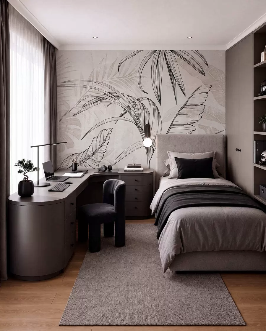 murales de pared Hojas sobre fondo con imitación de desenfoque y textura w04362