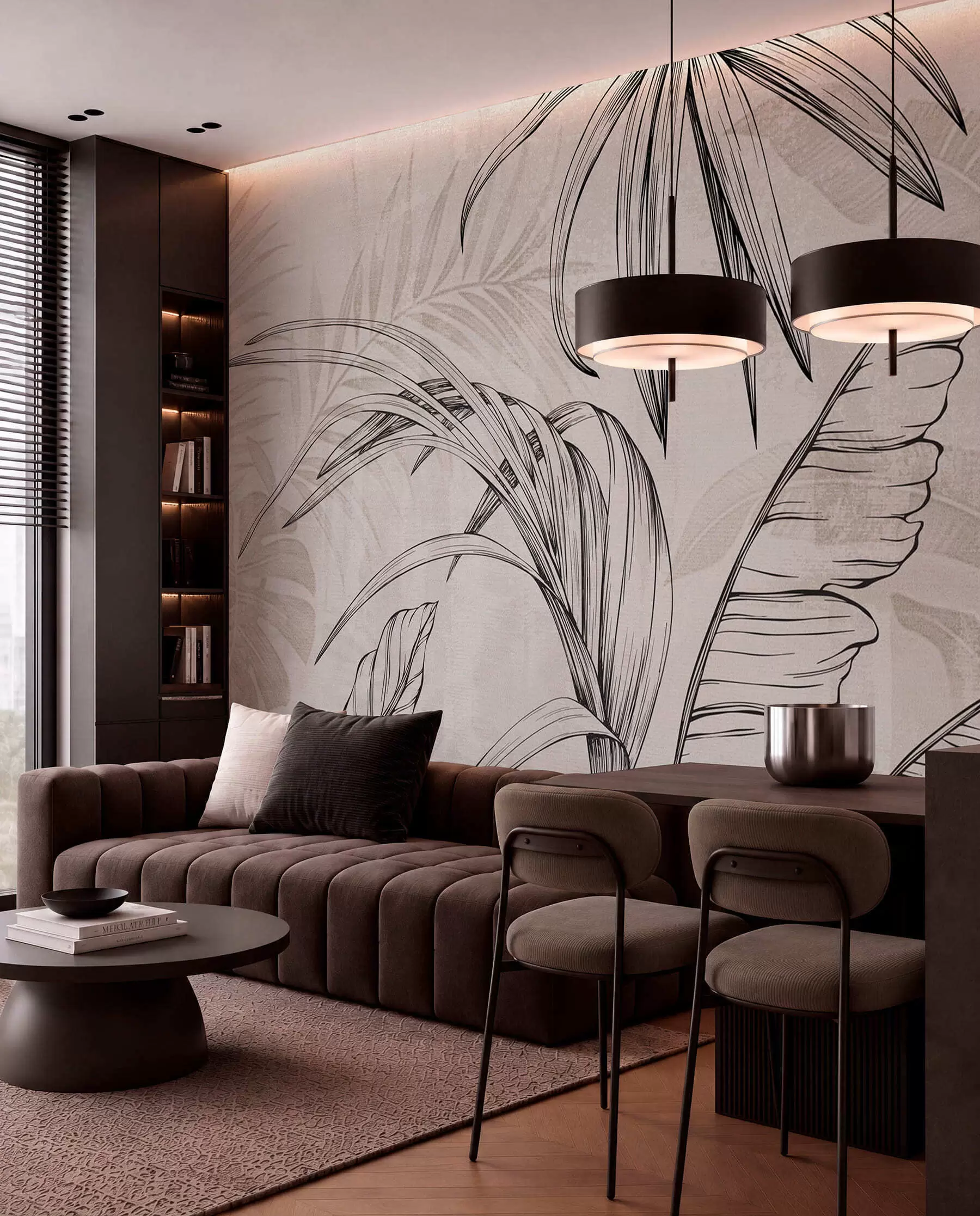 murales de pared Hojas tropicales a tinta w04362