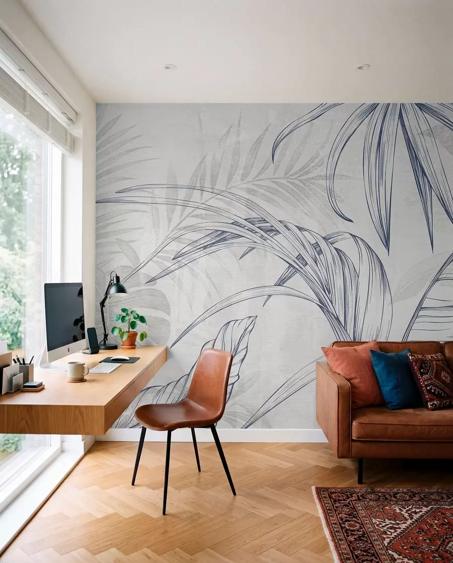 murales de pared Hojas sobre fondo con imitación de desenfoque y textura w04362v1