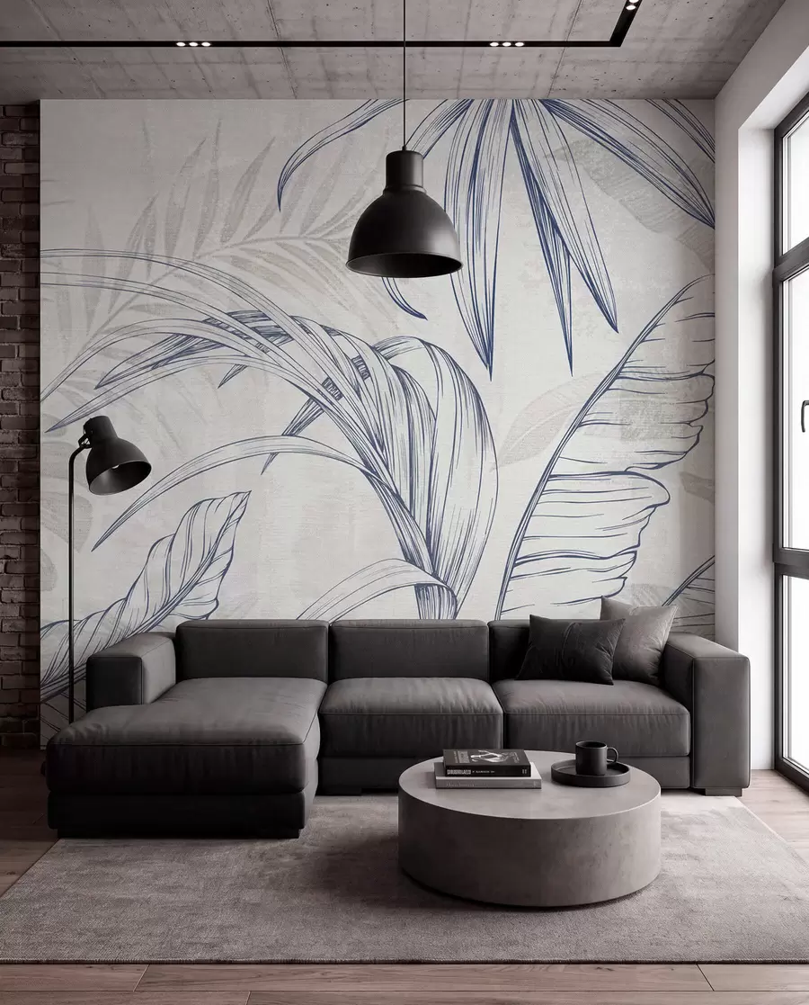 murales de pared Hojas sobre fondo con imitación de desenfoque y textura w04362v1
