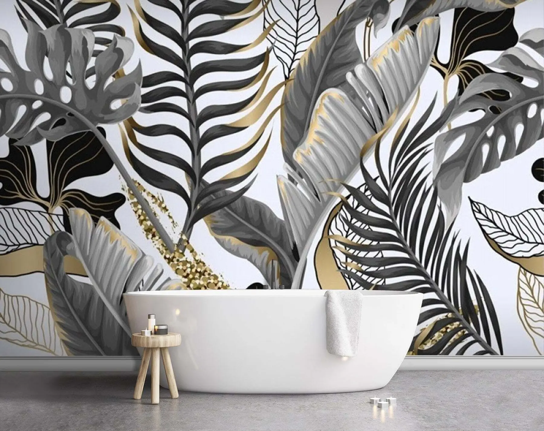 murales de pared Hojas tropicales grises sobre fondo blanco u71888