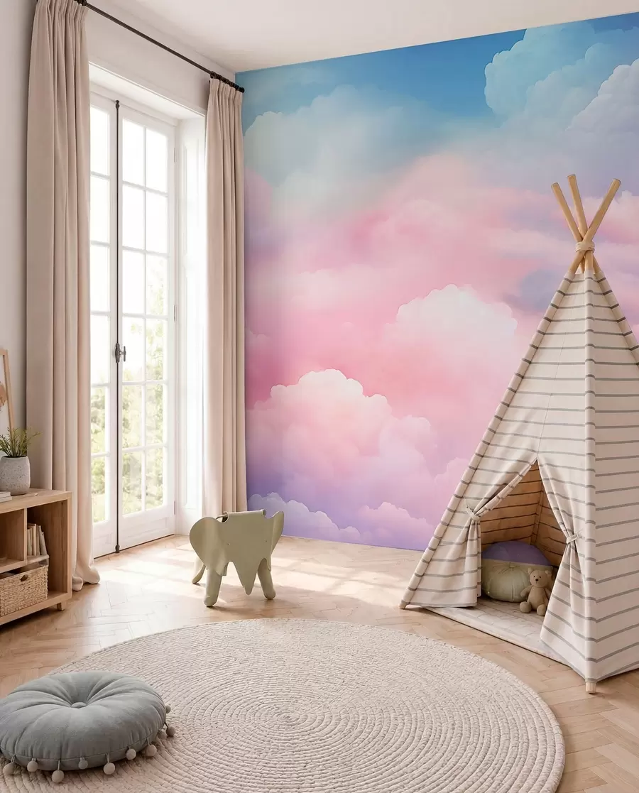 murales de pared Nubes rosa caramelo w04387