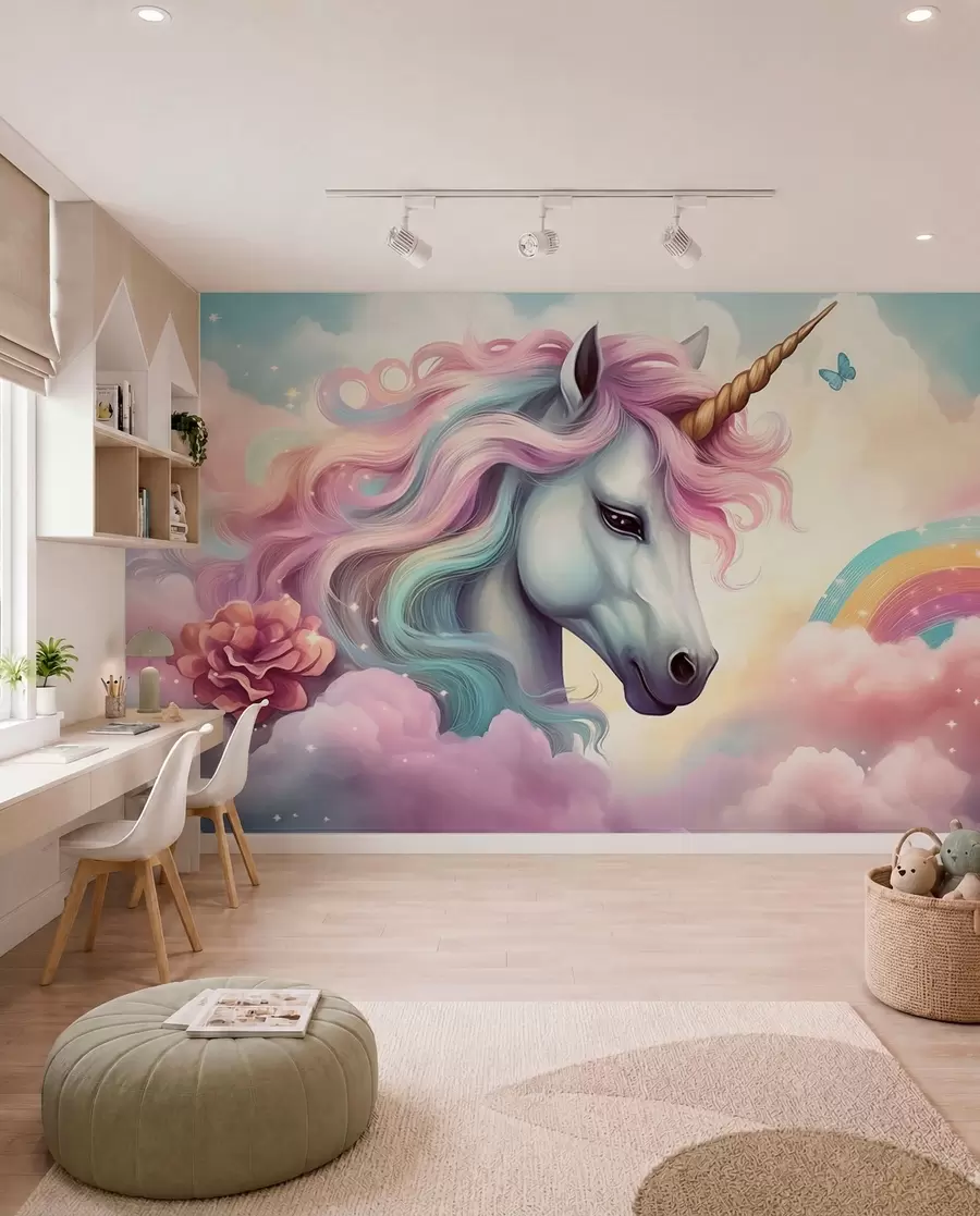 murales de pared Unicornio de crin arcoíris w04372