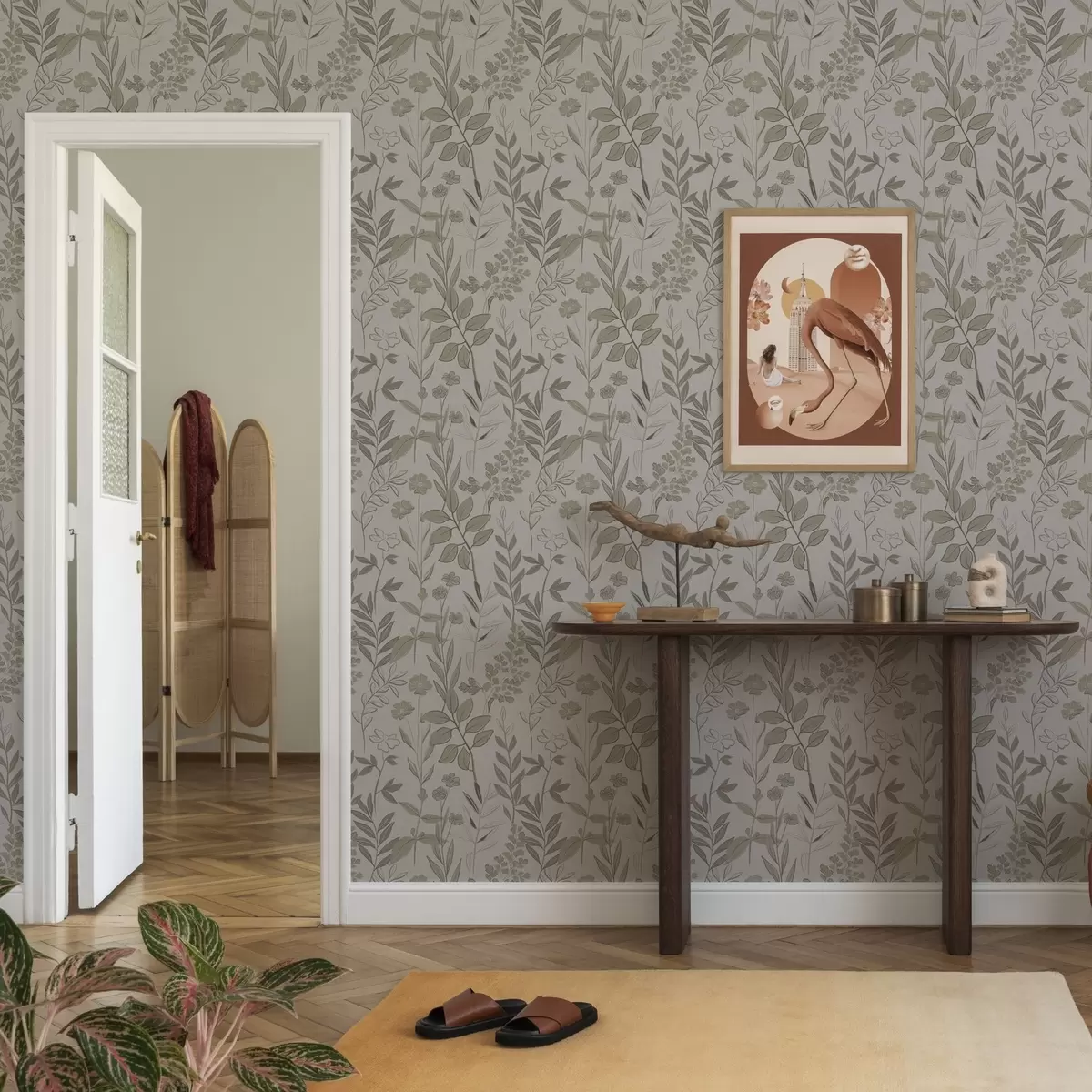 Papel pintado Flores silvestres esbozadas en tonos naturales a00432