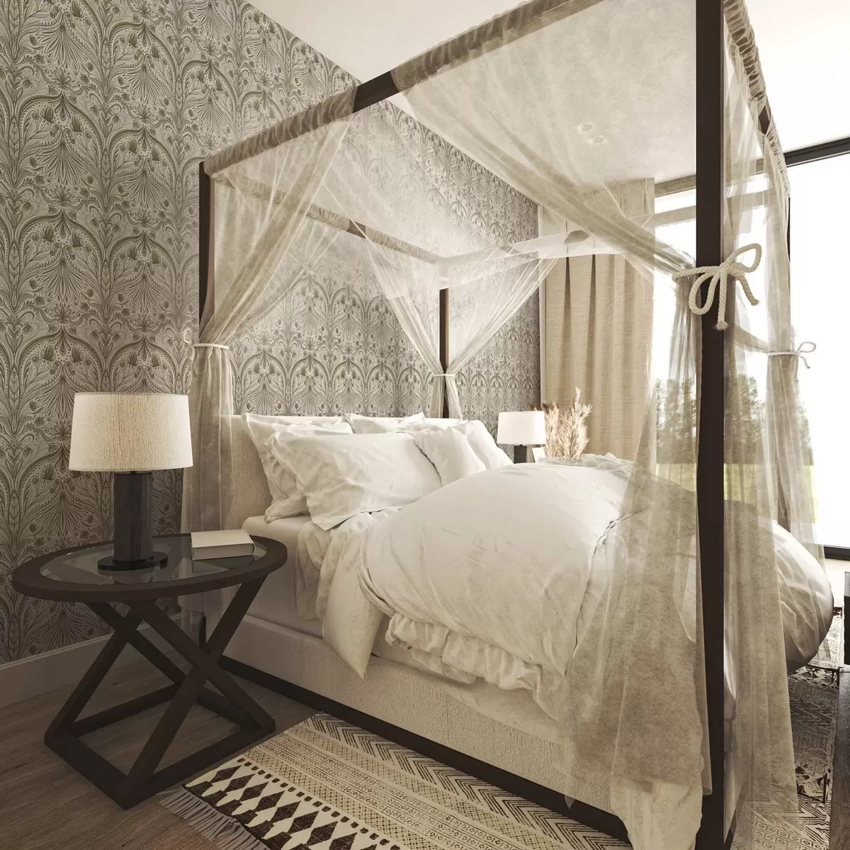 Papel pintado Estampado barroco simétrico con motivos florales a00436