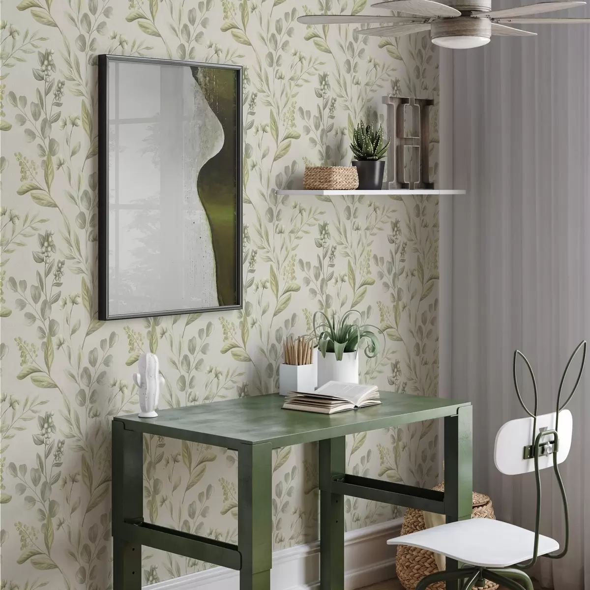 Papel pintado Eucalipto verde pálido en acuarela Eucalipto verde en acuarela con motivo botánico a00449