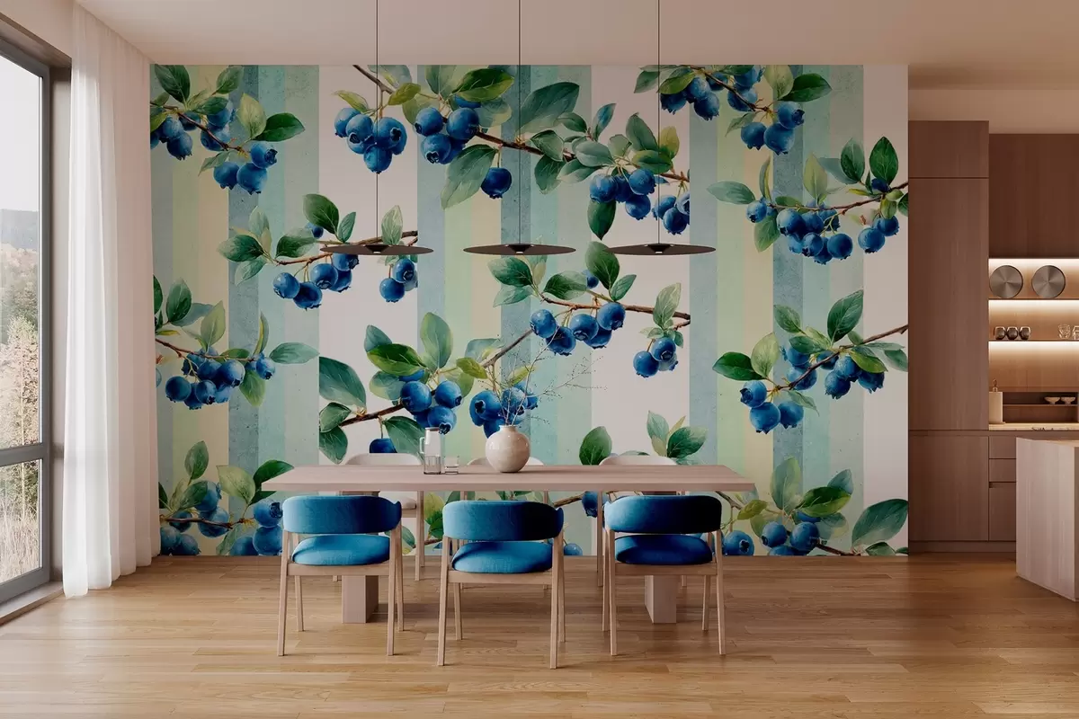 murales de pared racimos de arándanos sobre fondo rayado w04307