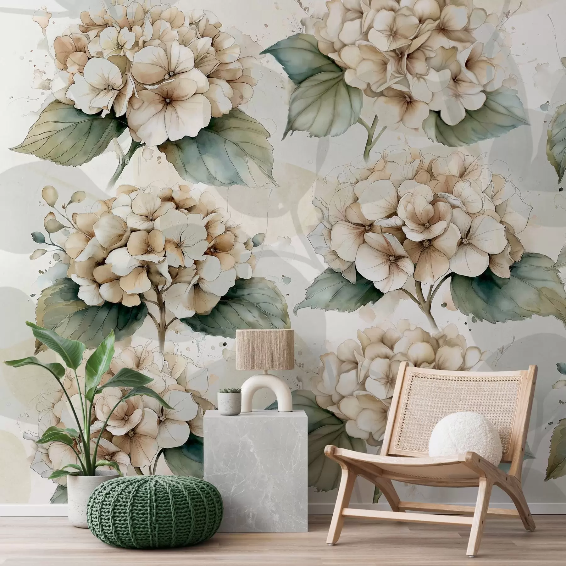 murales de pared hortensias grandes en estilo acuarela w04312
