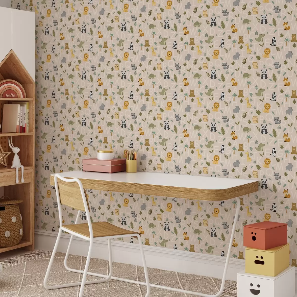 Papel pintado Abecedario con simpáticos animales y plantas para niños a00400