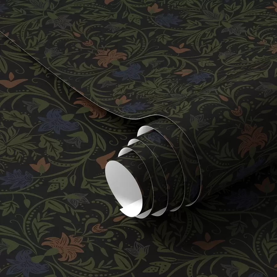 murales de pared Ornamento oscuro con plantas de estilo clásico a00412